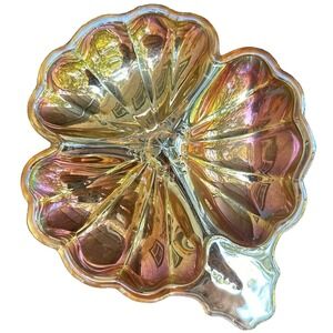 Carnival Glass Candy Dish Clover Design Vintage Iridescent